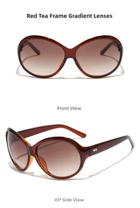 Detail view of large amber frame sunglasses with gradient lenses and butterfly logo