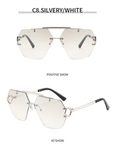 Randlose Pilot-Metall-Sonnenbrille mit Doppelsteg und Sechskant-Scharnier in Silber
