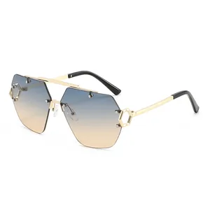 Legierung PC Aviator Randlose Sonnenbrille UV400 Metall Doppelsteg Geometrische Sechseck Scharnier Design Mode Sonnenschutz