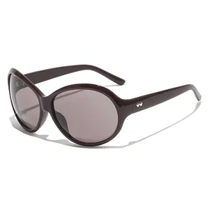 Fashion oversized women's sunglasses with dark wine red frames and silver heart detail