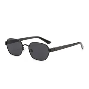 Modern black polygonal sunglasses for men with high-end metal frame and UV protection