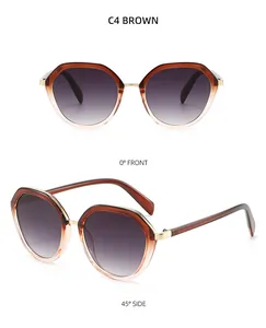 Front and 45-degree side view of polygon brown gradient sunglasses with gold bridge