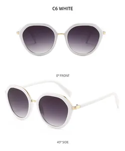 Front and 45-degree side views of white polygon sunglasses with gradient purple lenses