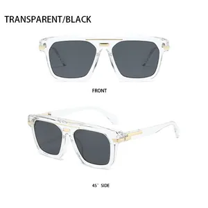 Vues de face et de profil de lunettes de soleil carrées transparentes avec verres noirs