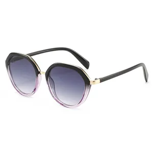 Chic polygonal sunglasses with black and transparent purple frame and gradient lenses