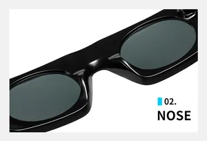 Vista macro detallada del puente nasal cómodo en las gafas de sol cuadradas negras grandes