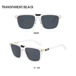 Detail view showing transparent frames and black mesh bridge design on pilot sunglasses