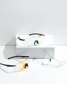 Detailed view of sports sunglasses showing integrated lenses and inner temple parameters