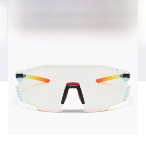 Detail of outdoor sports goggles with colorful gradient temples and non-slip nose pads