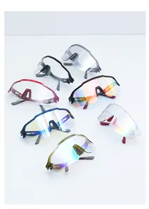 Detail view of large frame cycling glasses in seven vibrant colors and finishes