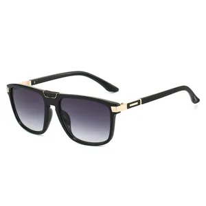 Modern metal aviator sunglasses with gradient purple lenses and black square frames