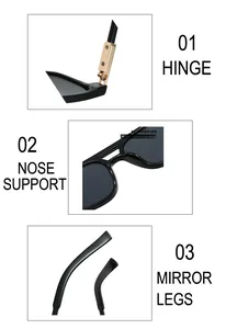 Detail of durable gold hinges and ergonomic temples on black double-bridge sunglasses