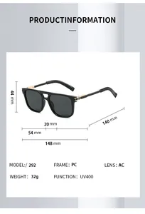 Detailed size specifications for double bridge aviator sunglasses with UV400 protection