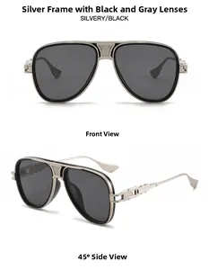 Detailansicht der silbernen Flieger-Sonnenbrille mit strukturiertem Doppelsteg und Gläsern