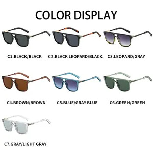 Matrix display of fashion double-bridge aviator sunglasses in seven distinct color options