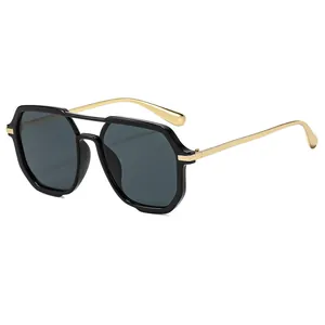 Square Double Bridge Sunglasses Women Men UV400 PC Metal Frame Retro Geometric Large Lens Sun Glasses Fashion Outdoor Eyewear