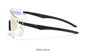 Side view of outdoor cycling goggles with colorful lenses and black matte frames