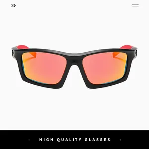 Détail de lunettes de soleil sport avec monture noir mat et verres miroir orange