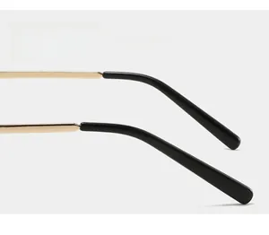 Detail of golden metal temple and black anti-slip curved tips for comfort fit sunglasses