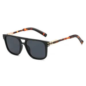 Retro double-bridge aviator sunglasses with black frames and tortoiseshell temples
