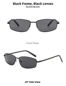 Detailed front and 45-degree side view of vintage square metal frame sunglasses