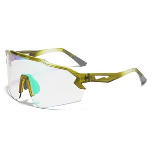 Translucent green oversized polarized cycling sunglasses for outdoor sports with large lens