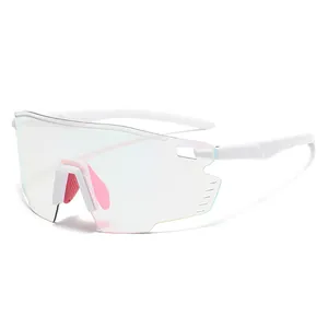 Outdoor sports cycling sunglasses with white frame and gradient colorful lenses