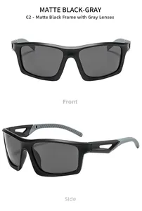 Vues de face et de profil de lunettes de soleil de cyclisme polarisées noir mat