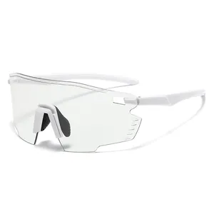 Outdoor cycling goggles with white frame and transparent lens for windproof protection