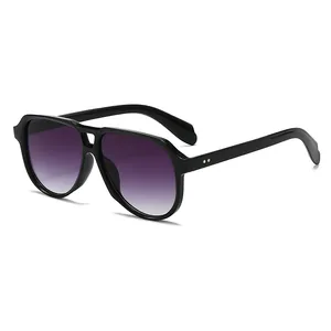 Fashion aviator sunglasses with black double-bridge frame and purple gradient lenses