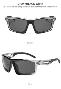 Détail de lunettes de soleil sport polarisées avec monture dégradée grise et branches creuses