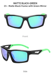 Détails des lunettes de cyclisme noir mat avec verres miroir verts et plaquettes souples