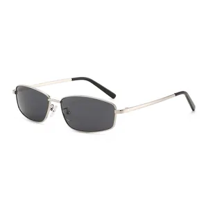 Retro square metal sunglasses with high-quality gold frame and dark polarized lenses