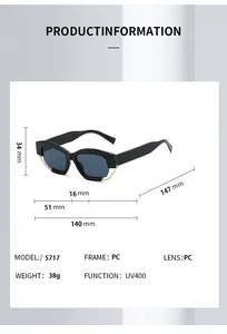 Detaillierte Größentabelle für Cat-Eye-Sonnenbrillen mit Maßen für UV400 PC-Rahmen