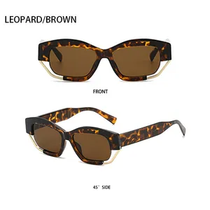 Vorderansicht und 45-Grad-Winkel der Katzenaugen-Sonnenbrille mit Leopardenmuster