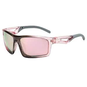 Lunettes de soleil de sport polarisées pour cyclisme avec verres miroir rose doré