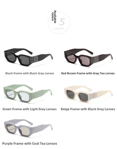 Détail de lunettes de soleil carrées tendance montrant les couleurs et accents métalliques