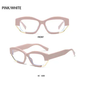 Front- und Seitenansicht der Katzenaugen-Sonnenbrille mit rosa Rahmen und Goldmetall