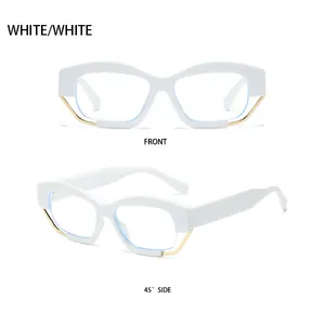 Front- und Seitenansicht der weißen Cat-Eye-Sonnenbrille mit goldenen Metalldetails
