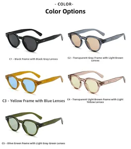 Detailed collection of vintage oval sunglasses in five color options and frames