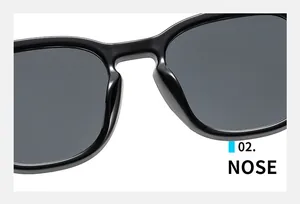 Gros plan sur le pont de nez intégré des lunettes de soleil rondes en résine noire