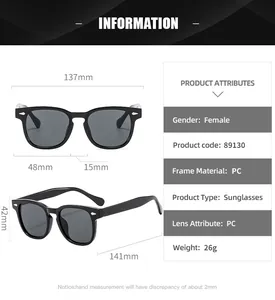 Tableau des tailles pour lunettes de soleil rétro avec dimensions de la monture