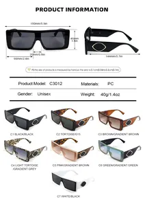 Detailed size chart and technical specifications for square frame fashion sunglasses