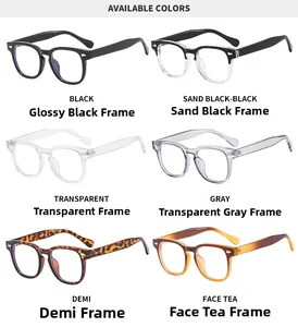Vue détaillée de six lunettes carrées rétro élégantes dans diverses options de couleur
