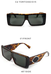 Detail view of square tortoise sunglasses with G15 lenses and gold temple accents