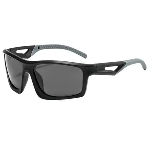 Polarized sports cycling sunglasses with black matte frame and grey anti-slip pads