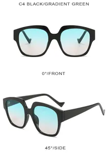 Front and 45-degree views of black oversized sunglasses with gradient green lenses