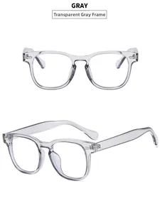 Vues détaillées de lunettes carrées gris transparent sous des angles de face et de profil