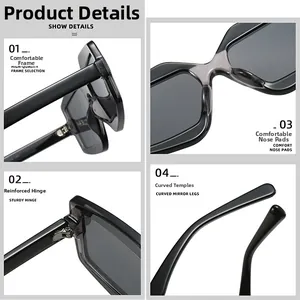 Détails des charnières métalliques et des plaquettes de nez sur lunettes de soleil carrées
