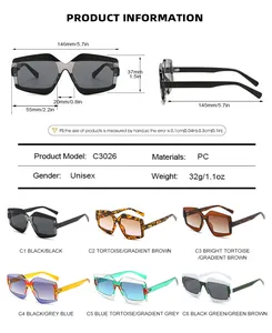 Tableau des tailles et spécifications détaillées pour les lunettes de soleil C3026